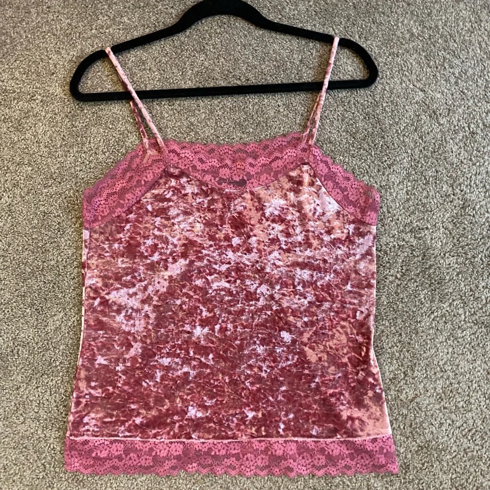 Romeo & Juliet Couture Pink Velvet Lace Trim Cami - Picture 3 of 6